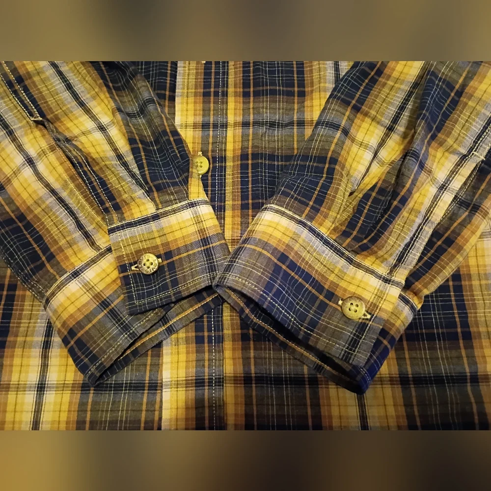 Levi's Men's Plaid‎ Button-Up Shirt - Yellow and Blue Sz L Regular